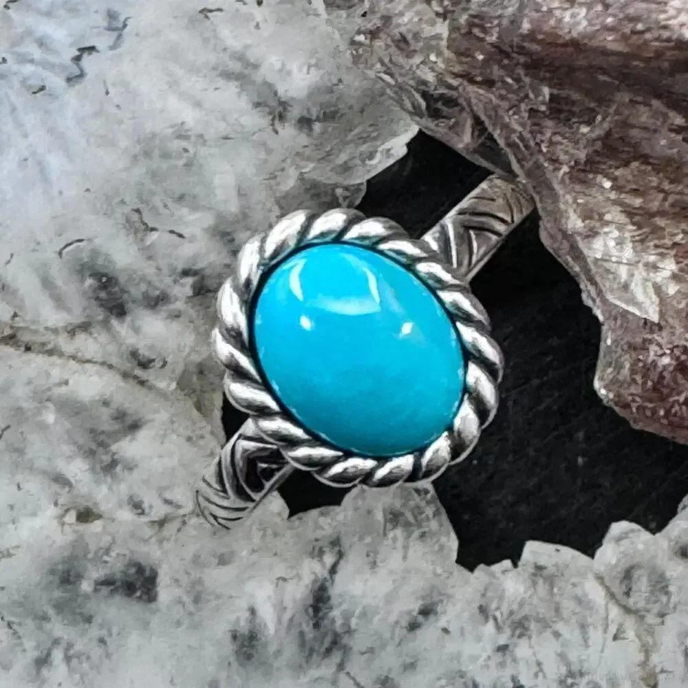 Carolyn Pollack Sterling Oval Turquoise Solitaire Decorated Ring For Women